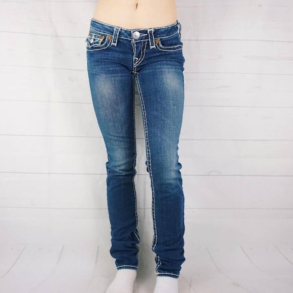 🍓Y2K JULIE SUPER T TRUE RELIGIONS LOW-RISE SKINNY JEANS WITH WHITE SEAMS🍓 - Picture 4 of 4